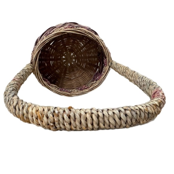 Vintage Basket Cottage House Tall Arched Handle Wicker Woven Twist Design 13x6” - Picture 10 of 11